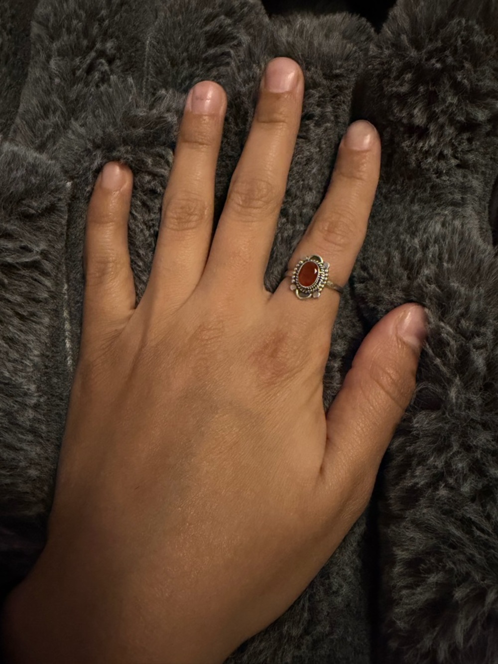 Silver Ring with carnelian Stone - Elegant Women's Jewelry size 6
